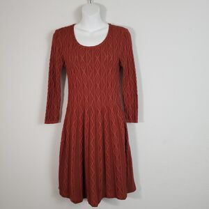 Peruvian Connection Dress XS Red Burgundy Cable Knit Pima Cotton A-Line Cozy